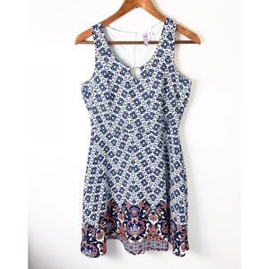 Franchescas Alya Dress Medium Blue White Fit & Flare Skater Sleeveless Party